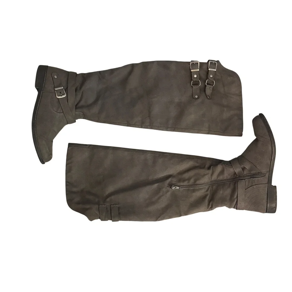 JustFab‎ Carmona Over The Knee Boots Faux Suede Grey Moto Buckle Women 10 Riding
